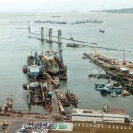 Aerial view of a port in Montevideo