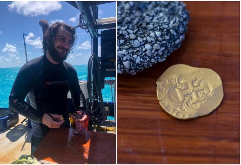 Buceaba y encontró una moneda de oro de más de 400 años