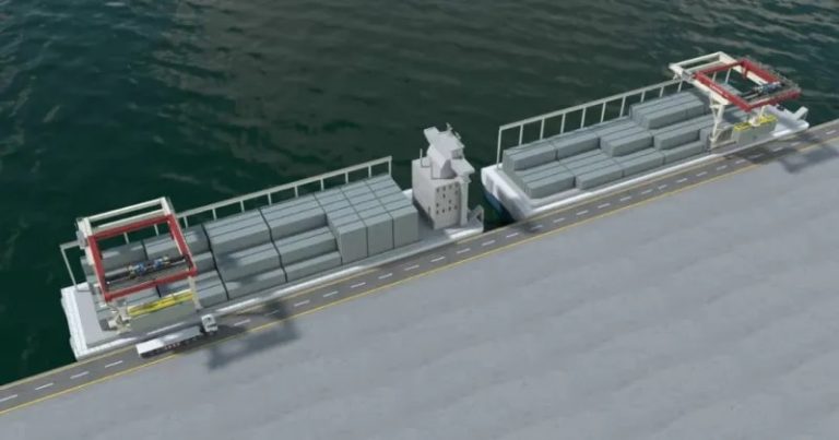 Un camión que flotará y transportará en la Hidrovía
