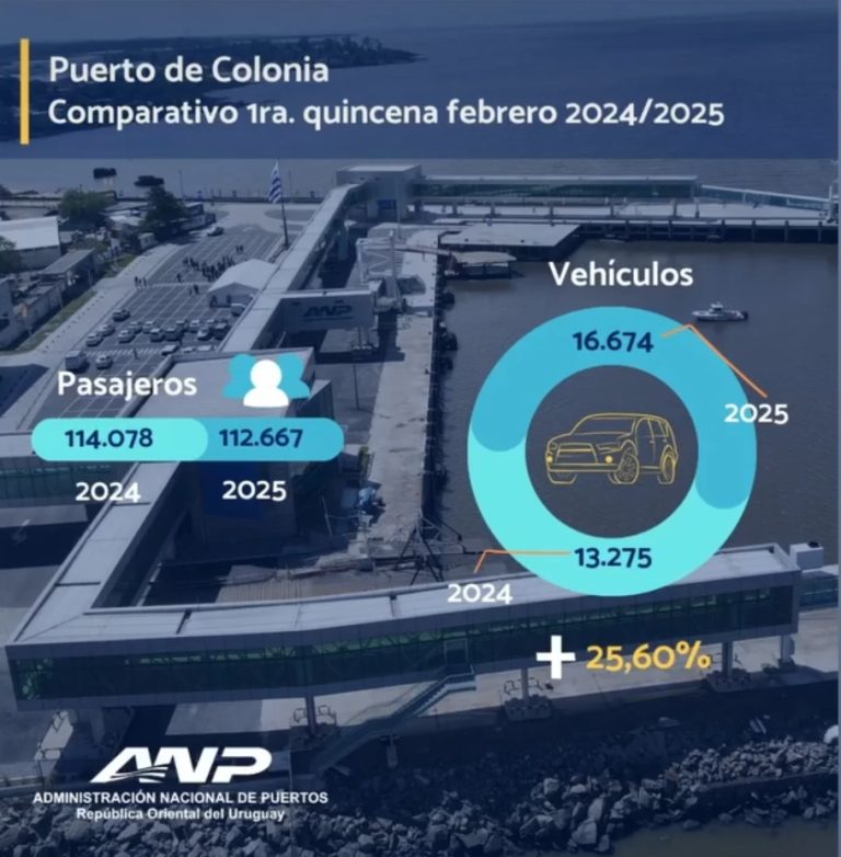 Aumento en el tráfico de vehículos en el Puerto de Colonia durante la primera quincena de febrero