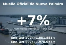 La movilización de mercaderías en el puerto de Nueva Palmira creció un 7% en 2025