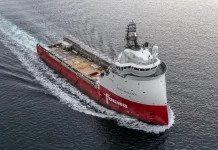 El buque offshore Fugro Resilience opera en el puerto de Montevideo